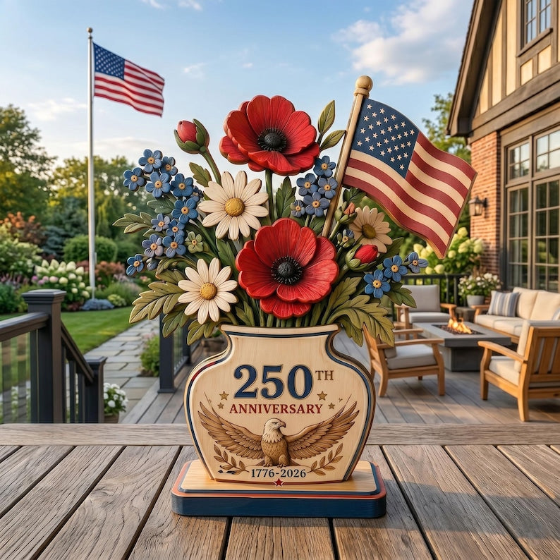 250th Anniversary Patriotic Flower Wooden Block Centerpiece ๐บ๐ธ