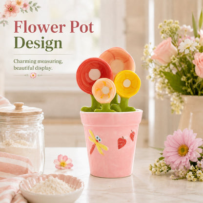 Flower Pot Ceramic Measuring Spoon Set