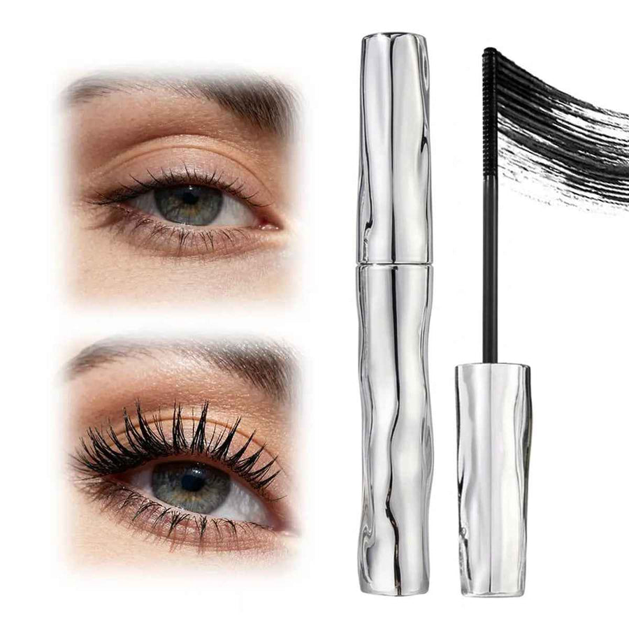 Lengthening and curling long-lasting mascara before and after lashes