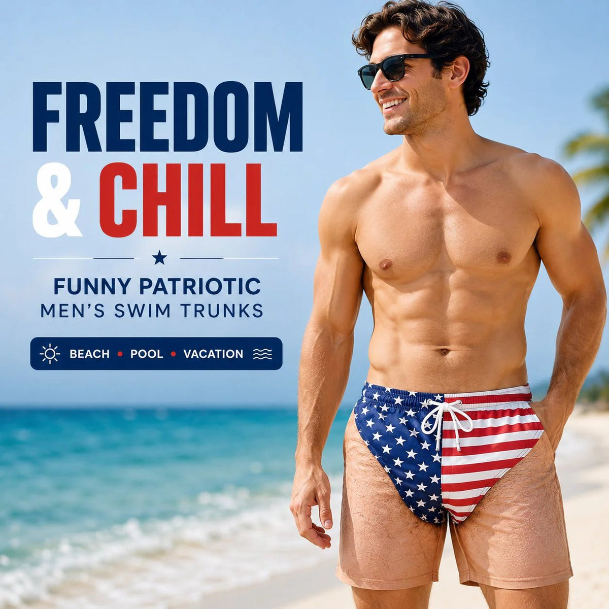 🇺🇸 Funny Patriotic Men's Swim Trunks – Freedom & Chill Summer Beach Shorts 🏖️😎
