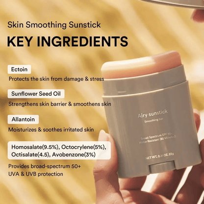 Airy Sunstick Smoothing Bar SPF50 (Single/Duo) | Matt Finish. Non-Sticky Sun Protection for Face and Body. Long-lasting. UV Protector sunscreen(0.81 oz)