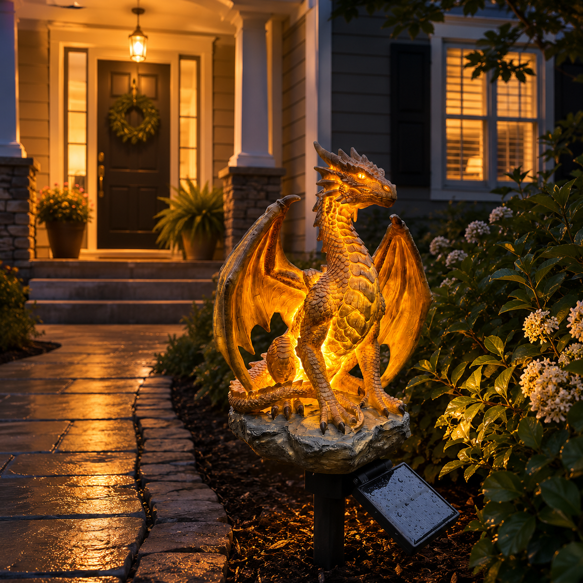 🐉Solar Dragon Garden Statue Light – Golden Ember Fantasy Outdoor Decor