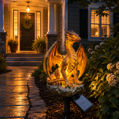 🐉Solar Dragon Garden Statue Light – Golden Ember Fantasy Outdoor Decor