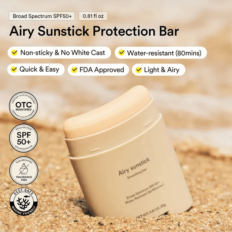 Airy Sunstick Smoothing Bar SPF50 (Single/Duo) | Matt Finish. Non-Sticky Sun Protection for Face and Body. Long-lasting. UV Protector sunscreen(0.81 oz)