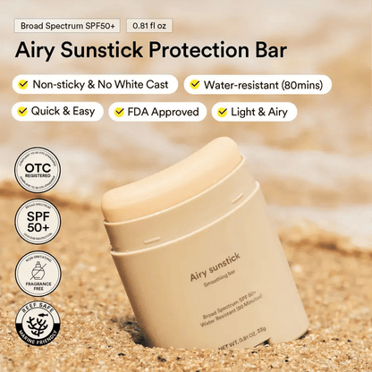 Airy Sunstick Smoothing Bar SPF50 (Single/Duo) | Matt Finish. Non-Sticky Sun Protection for Face and Body. Long-lasting. UV Protector sunscreen(0.81 oz)